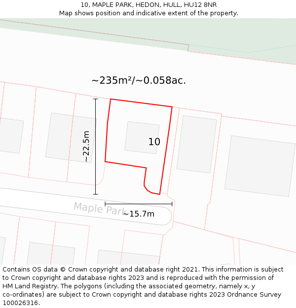 10, MAPLE PARK, HEDON, HULL, HU12 8NR: Plot and title map