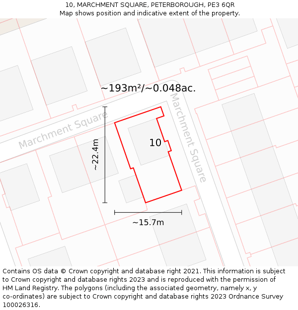 10, MARCHMENT SQUARE, PETERBOROUGH, PE3 6QR: Plot and title map