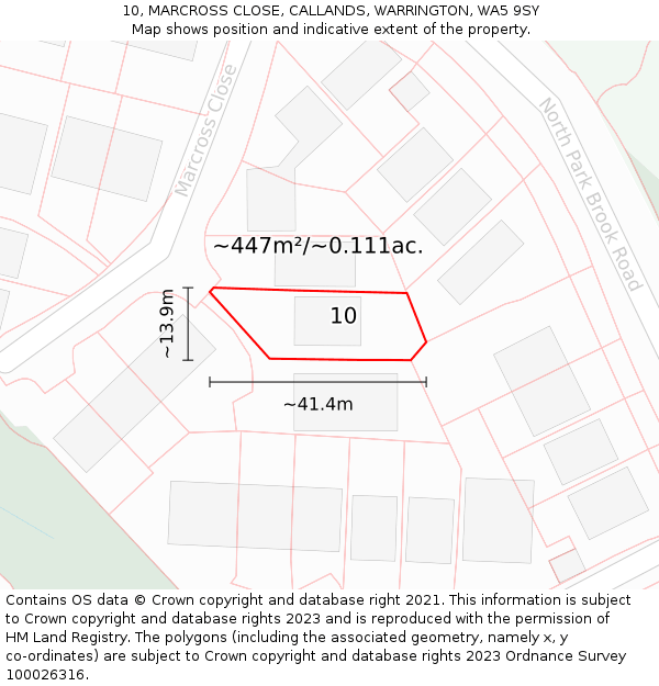 10, MARCROSS CLOSE, CALLANDS, WARRINGTON, WA5 9SY: Plot and title map