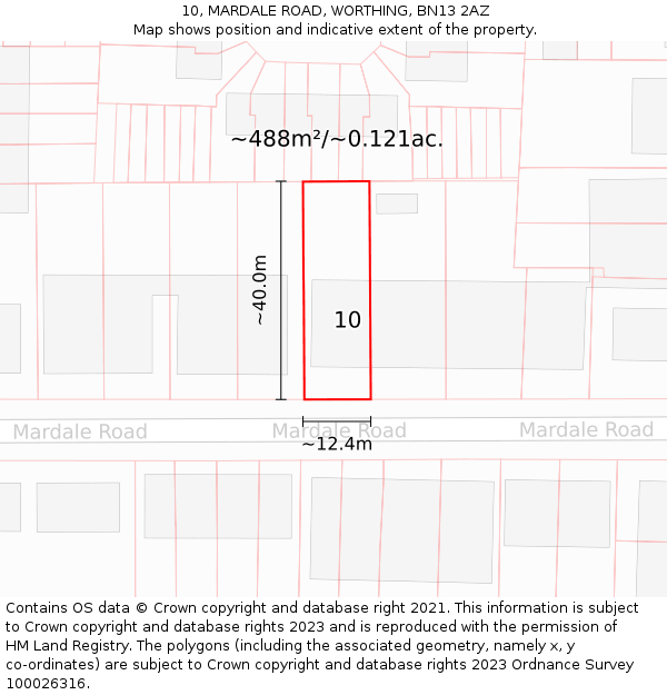 10, MARDALE ROAD, WORTHING, BN13 2AZ: Plot and title map