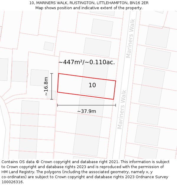 10, MARINERS WALK, RUSTINGTON, LITTLEHAMPTON, BN16 2ER: Plot and title map