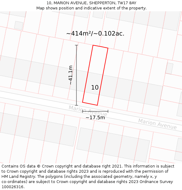 10, MARION AVENUE, SHEPPERTON, TW17 8AY: Plot and title map