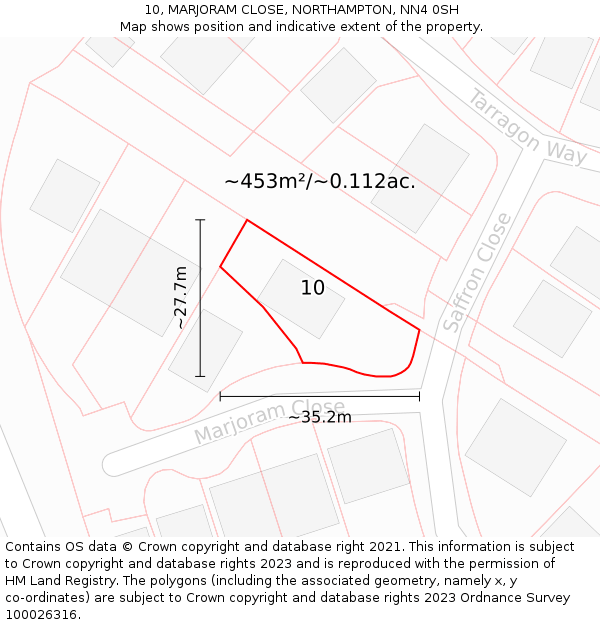 10, MARJORAM CLOSE, NORTHAMPTON, NN4 0SH: Plot and title map