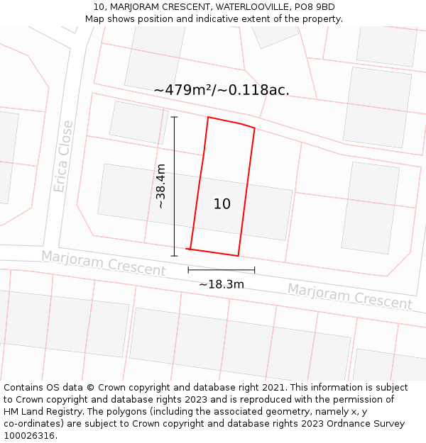 10, MARJORAM CRESCENT, WATERLOOVILLE, PO8 9BD: Plot and title map