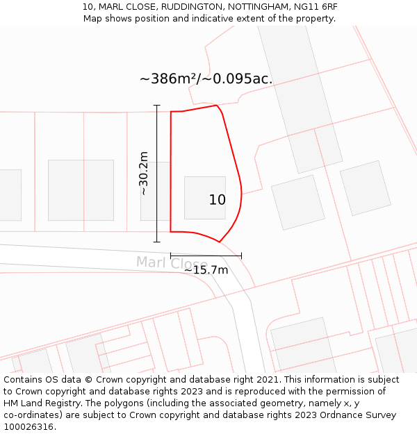 10, MARL CLOSE, RUDDINGTON, NOTTINGHAM, NG11 6RF: Plot and title map