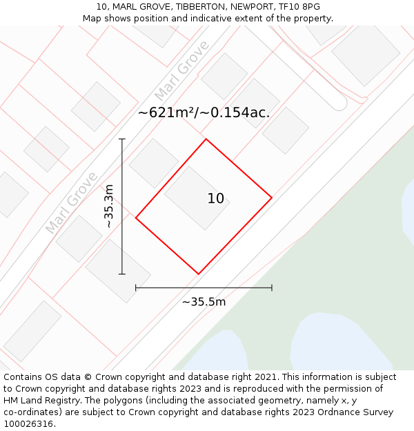 10, MARL GROVE, TIBBERTON, NEWPORT, TF10 8PG: Plot and title map
