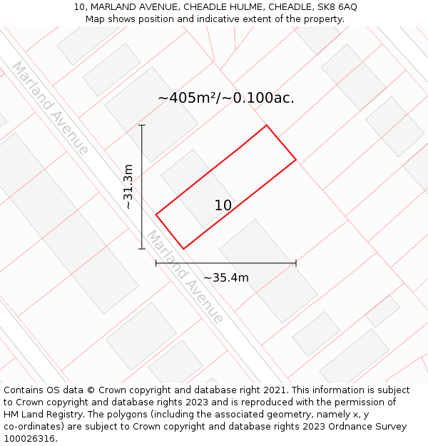 10, MARLAND AVENUE, CHEADLE HULME, CHEADLE, SK8 6AQ: Plot and title map