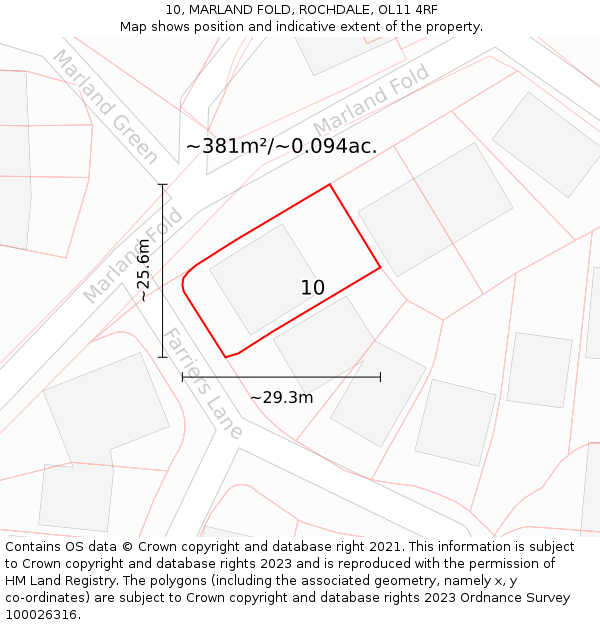 10, MARLAND FOLD, ROCHDALE, OL11 4RF: Plot and title map