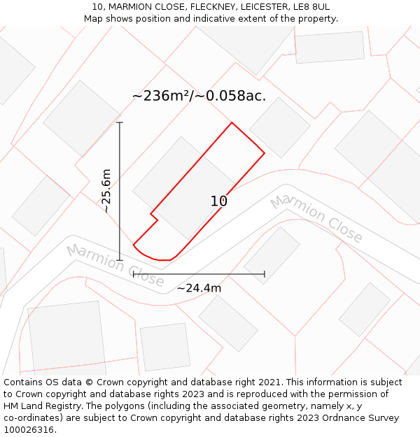 10, MARMION CLOSE, FLECKNEY, LEICESTER, LE8 8UL: Plot and title map