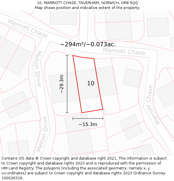 10, MARRIOTT CHASE, TAVERHAM, NORWICH, NR8 6QQ: Plot and title map