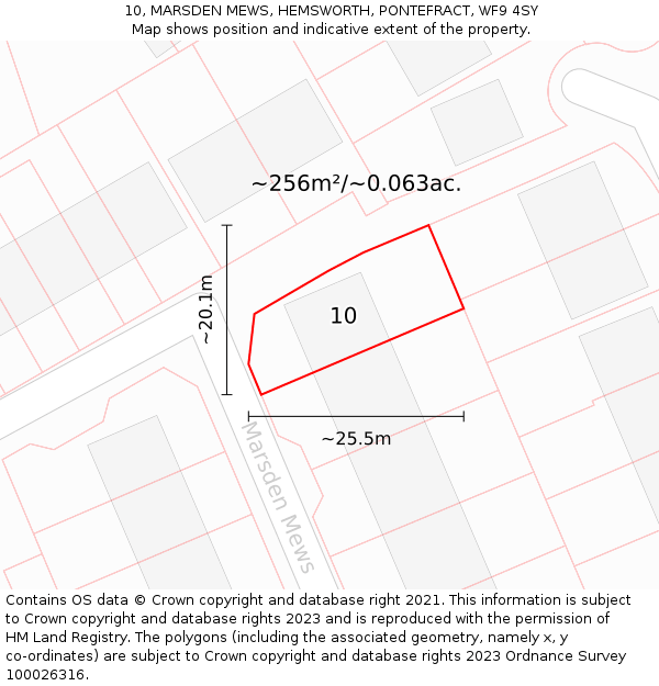 10, MARSDEN MEWS, HEMSWORTH, PONTEFRACT, WF9 4SY: Plot and title map