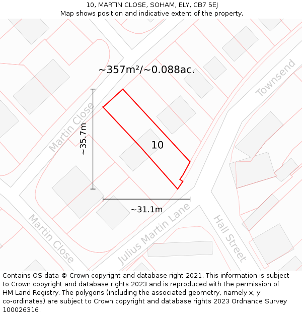 10, MARTIN CLOSE, SOHAM, ELY, CB7 5EJ: Plot and title map