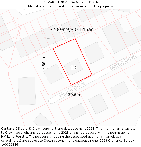 10, MARTIN DRIVE, DARWEN, BB3 2HW: Plot and title map