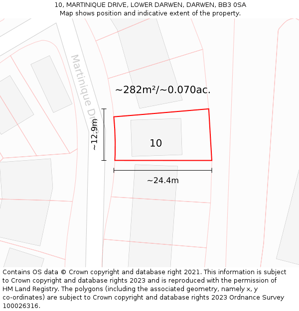 10, MARTINIQUE DRIVE, LOWER DARWEN, DARWEN, BB3 0SA: Plot and title map