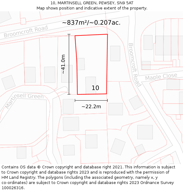 10, MARTINSELL GREEN, PEWSEY, SN9 5AT: Plot and title map