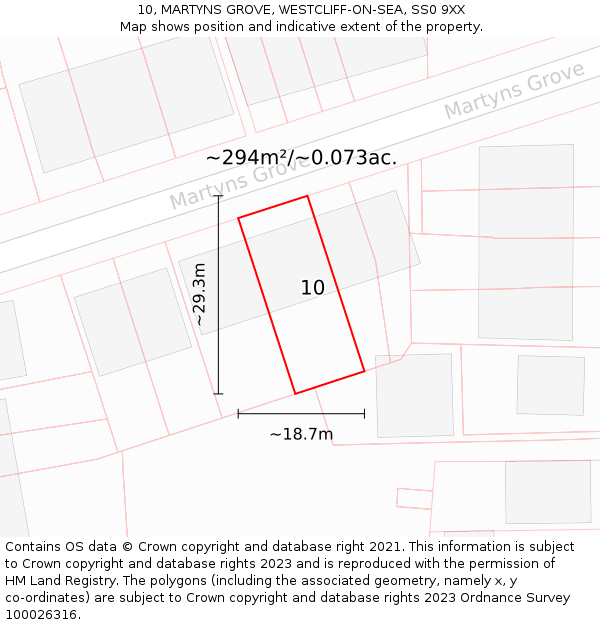 10, MARTYNS GROVE, WESTCLIFF-ON-SEA, SS0 9XX: Plot and title map