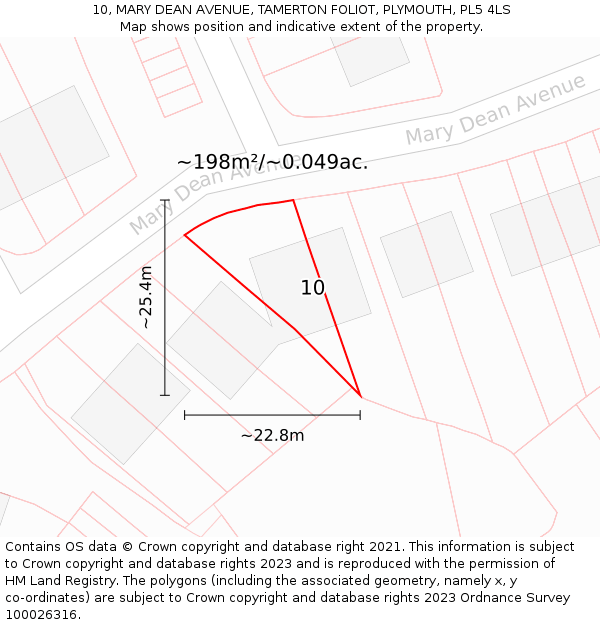 10, MARY DEAN AVENUE, TAMERTON FOLIOT, PLYMOUTH, PL5 4LS: Plot and title map