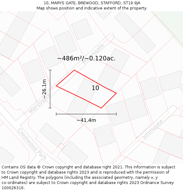 10, MARYS GATE, BREWOOD, STAFFORD, ST19 9JA: Plot and title map