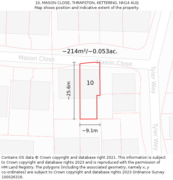 10, MASON CLOSE, THRAPSTON, KETTERING, NN14 4UQ: Plot and title map