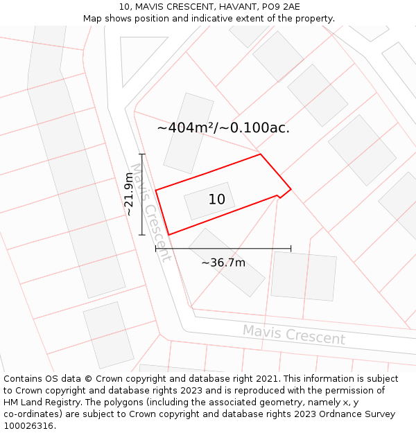 10, MAVIS CRESCENT, HAVANT, PO9 2AE: Plot and title map