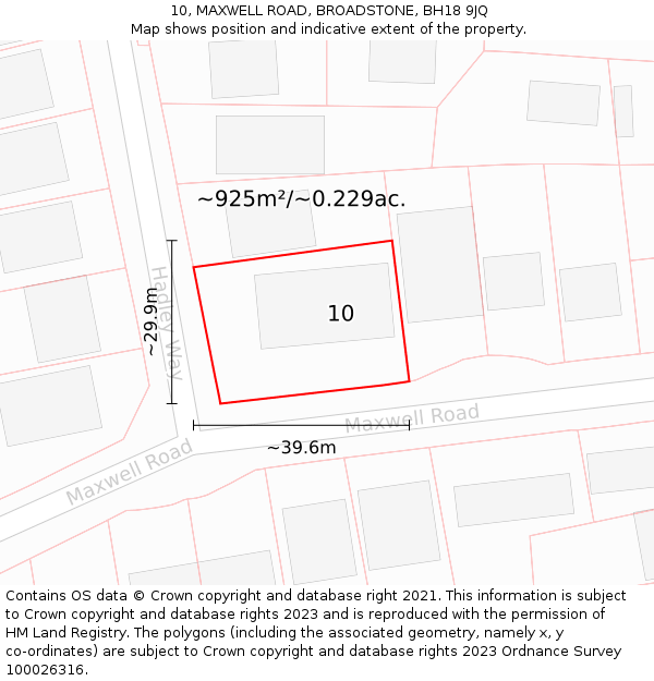 10, MAXWELL ROAD, BROADSTONE, BH18 9JQ: Plot and title map