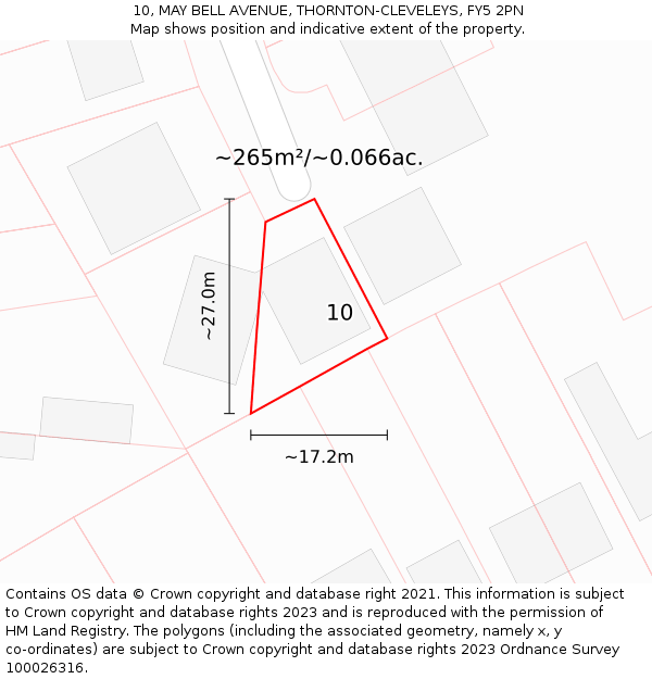 10, MAY BELL AVENUE, THORNTON-CLEVELEYS, FY5 2PN: Plot and title map