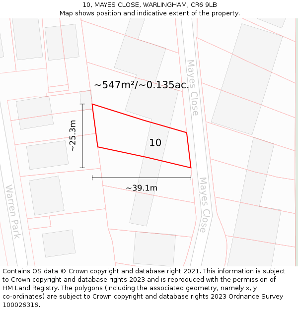 10, MAYES CLOSE, WARLINGHAM, CR6 9LB: Plot and title map