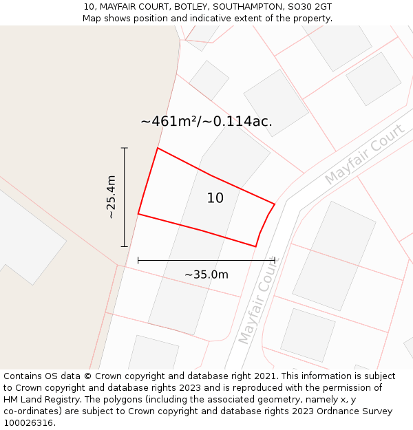 10, MAYFAIR COURT, BOTLEY, SOUTHAMPTON, SO30 2GT: Plot and title map