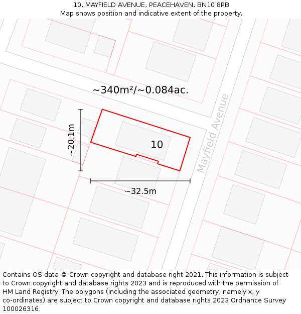 10, MAYFIELD AVENUE, PEACEHAVEN, BN10 8PB: Plot and title map