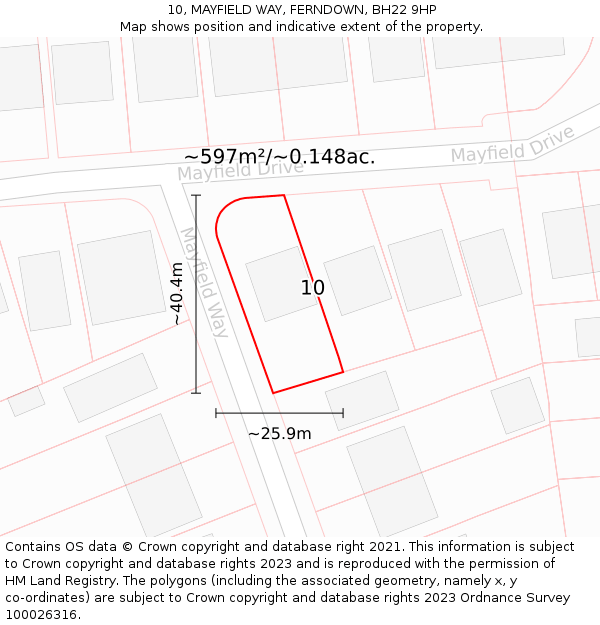 10, MAYFIELD WAY, FERNDOWN, BH22 9HP: Plot and title map