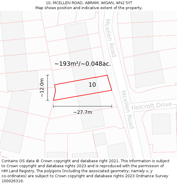 10, MCELLEN ROAD, ABRAM, WIGAN, WN2 5YT: Plot and title map