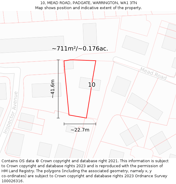 10, MEAD ROAD, PADGATE, WARRINGTON, WA1 3TN: Plot and title map