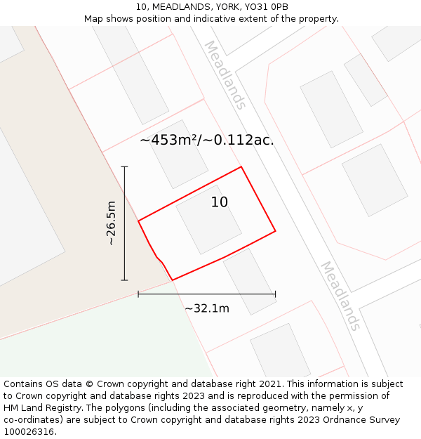 10, MEADLANDS, YORK, YO31 0PB: Plot and title map