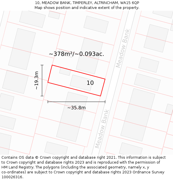 10, MEADOW BANK, TIMPERLEY, ALTRINCHAM, WA15 6QP: Plot and title map