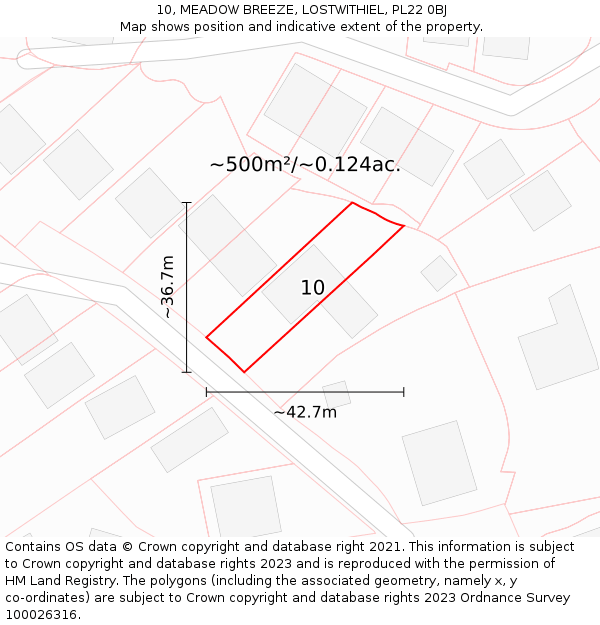 10, MEADOW BREEZE, LOSTWITHIEL, PL22 0BJ: Plot and title map