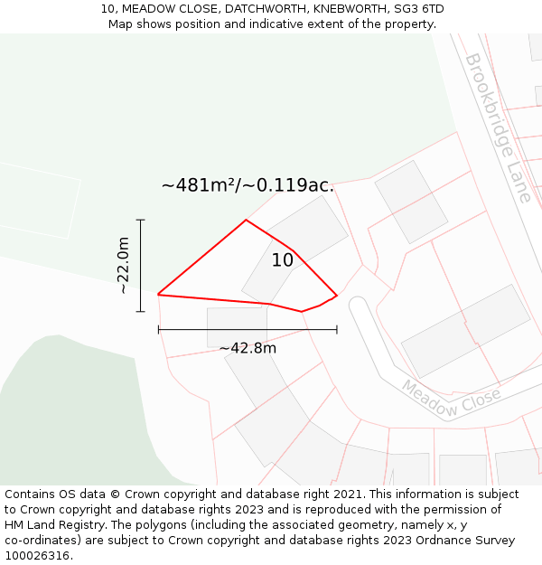 10, MEADOW CLOSE, DATCHWORTH, KNEBWORTH, SG3 6TD: Plot and title map