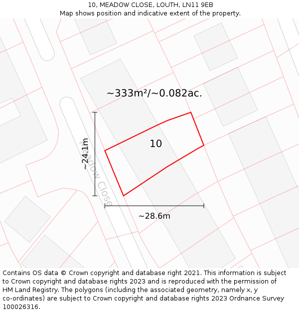 10, MEADOW CLOSE, LOUTH, LN11 9EB: Plot and title map