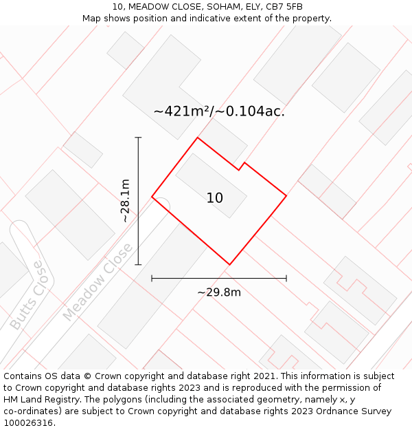 10, MEADOW CLOSE, SOHAM, ELY, CB7 5FB: Plot and title map