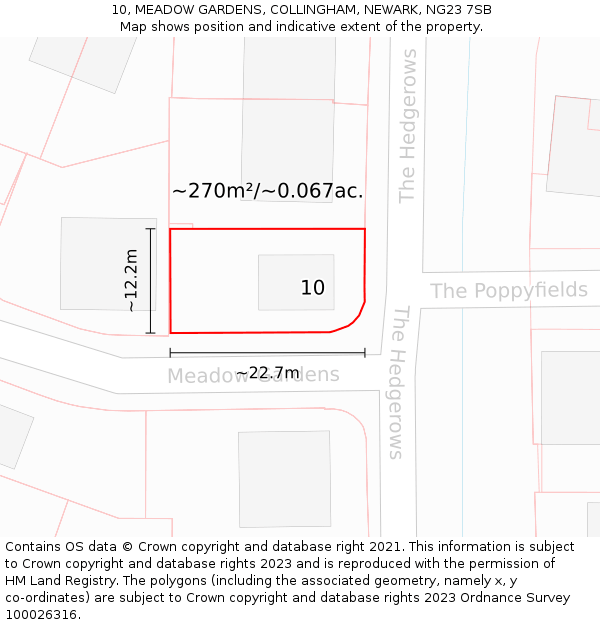 10, MEADOW GARDENS, COLLINGHAM, NEWARK, NG23 7SB: Plot and title map