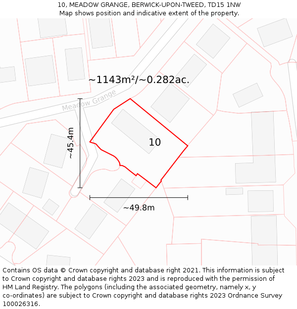 10, MEADOW GRANGE, BERWICK-UPON-TWEED, TD15 1NW: Plot and title map