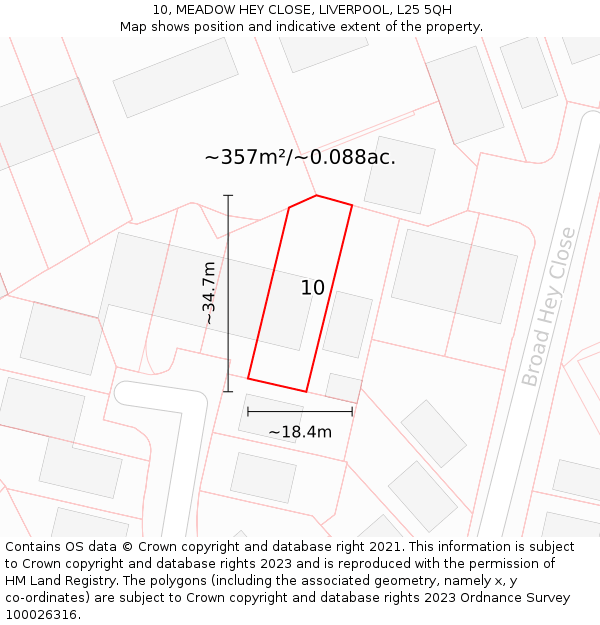 10, MEADOW HEY CLOSE, LIVERPOOL, L25 5QH: Plot and title map