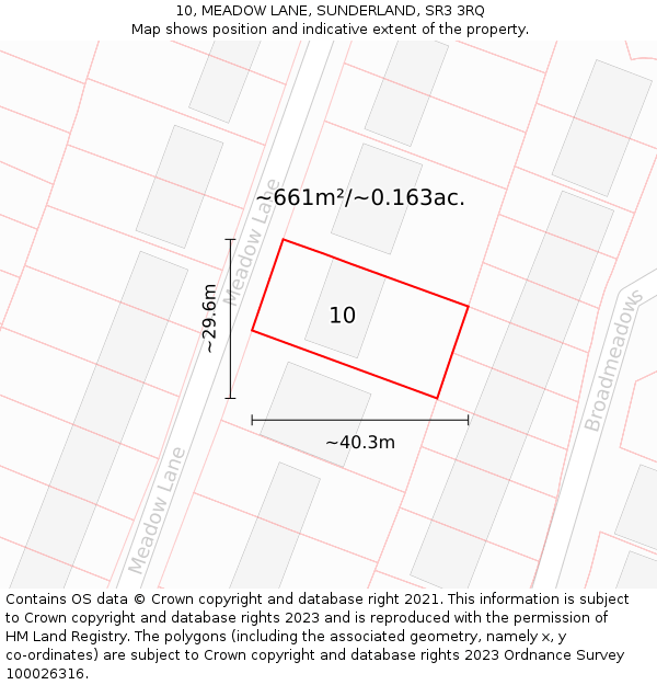 10, MEADOW LANE, SUNDERLAND, SR3 3RQ: Plot and title map