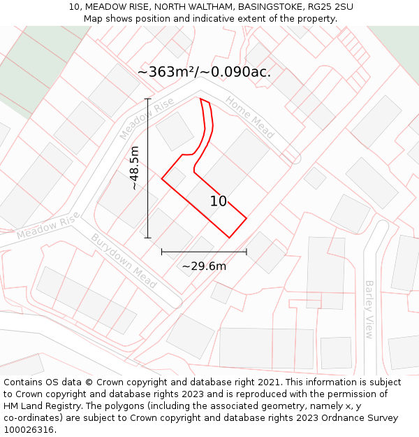 10, MEADOW RISE, NORTH WALTHAM, BASINGSTOKE, RG25 2SU: Plot and title map