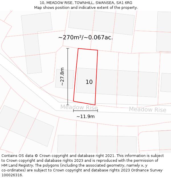 10, MEADOW RISE, TOWNHILL, SWANSEA, SA1 6RG: Plot and title map
