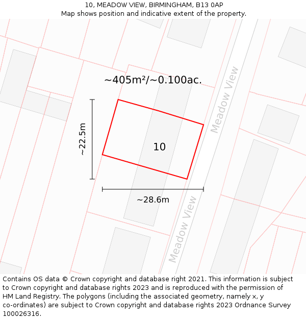 10, MEADOW VIEW, BIRMINGHAM, B13 0AP: Plot and title map