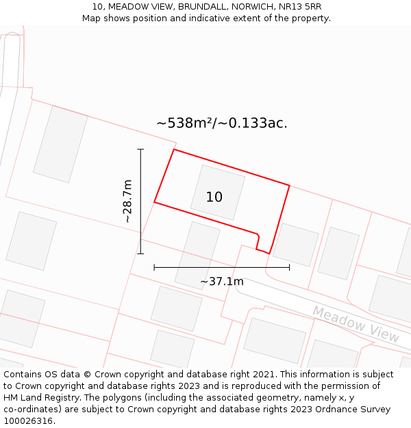 10, MEADOW VIEW, BRUNDALL, NORWICH, NR13 5RR: Plot and title map