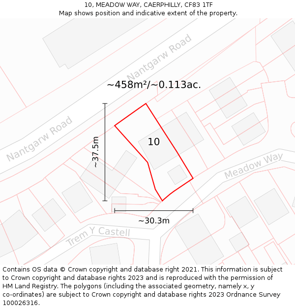 10, MEADOW WAY, CAERPHILLY, CF83 1TF: Plot and title map