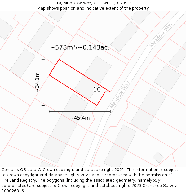 10, MEADOW WAY, CHIGWELL, IG7 6LP: Plot and title map