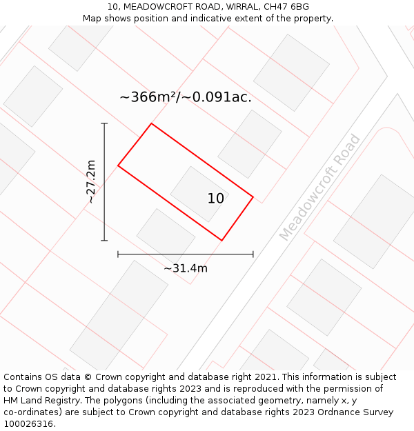 10, MEADOWCROFT ROAD, WIRRAL, CH47 6BG: Plot and title map