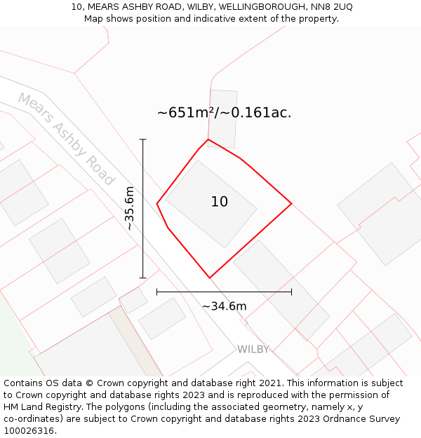 10, MEARS ASHBY ROAD, WILBY, WELLINGBOROUGH, NN8 2UQ: Plot and title map